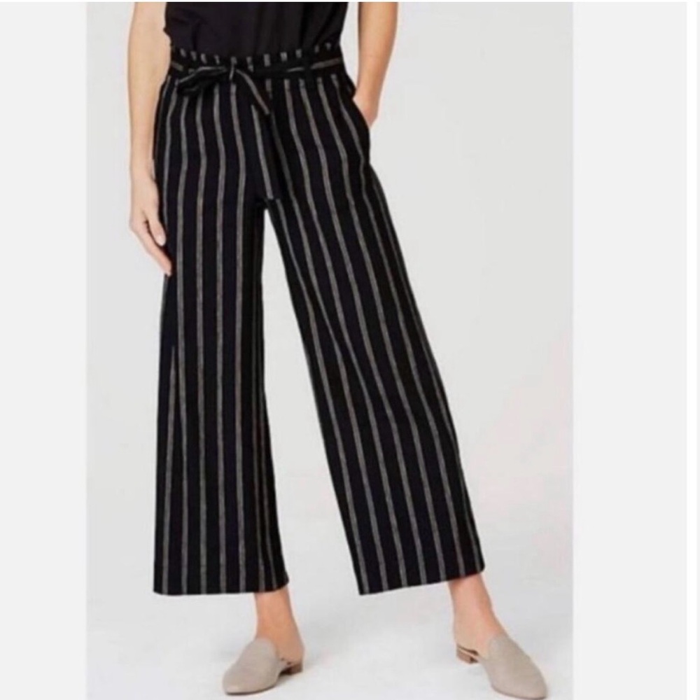J.Jill Belted Striped Women's Wide-Leg Linen pants with pockets sz Med
